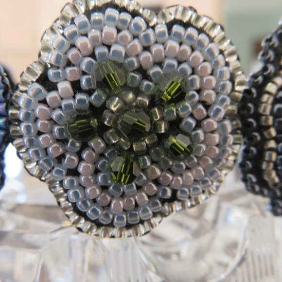 Beaded Flower Headband with Faceted Swarovski Crystals in Pink and Aquamarine main image 6